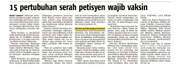 15 Pertubuhan Serah Petisyen Wajib Vaksin Wajibvaksin Keratan Akhbar Berita Harian Online Imedik