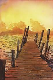 Royal blue, indigo, manganese blue nova, sap green, olive green, leaf green. Watercolor Painting Of Sunset Over Water Volcanoes Of Lake Atitlan At Sunset Guatemala Painting By Ryan Fox Aws Saatchi Art