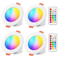 Simply install the lighting, download the bazz smart home app (ios and android), and enjoy complete control! Led Recessed Ceiling Lights 8w Colour Changing Rgb 3 Inch Spotlights Round Panel Downlights Warm White 2700k 12 Colours 2 Modes Timing With Remote Control 4 Pack Energy Class A Buy Online