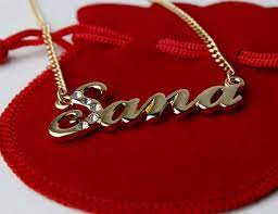 Name Necklace Sana Gold Plated 18ct Personalised Necklace Etsy In 2021 Name Necklace Necklace Monogrammed Gifts For Her