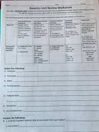 solved name date period genetics unit review worksheet