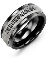 Men S Hand Brushed Black Diamond Wedding Ring Black Diamond Wedding Rings Cool Wedding Rings Mens Wedding Rings