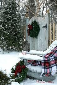 Plaid Blanket On The Adirondack Chair Wreath On The Ground Leaning On Chair Yes Outdoor Christmas Christmas Inspiration Country Christmas