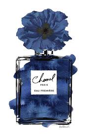 Perfume With Black Blue Flower Canvas Art By Amanda Greenwood Icanvas Chanel Wall Art Perfume Art Chanel Art