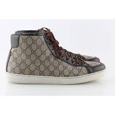 The global destination for authentic sneakers on desktop, iphone and android. Gucci Men S Gg Supreme Leather Hi Top Sneaker Brown Beige 322733 Leprix