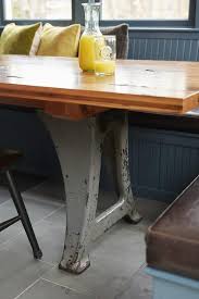 vintage wood and metal dining table at