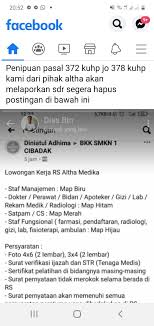 Dalam poster tersebut, berkas lamaran untuk rekrutmen kriya mandiri area kediri itu dikumpulkan paling lambat pada 24 mei 2021. Soal Informasi Lowongan Kerja Rs Altha Medika Sukabumi Itu Hoaks Radarsukabumi Com
