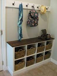 Decorations Cool Corner Bench Wicker Basket Storage With White Coat Hook Decor Ideas Coat Hooks With Storage Home Organization Cheap Home Decor Easy Home Decor