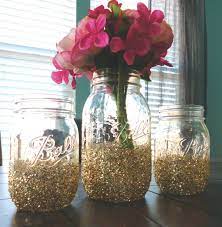 Shimmering Gold Glitter Dipped Mason Jar Set By Romanticsouthern 18 00 Flower Centerpieces Wedding Glitter Mason Jars Gold Mason Jars Centerpieces