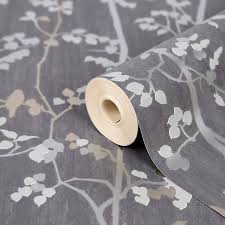 Quality for a lifetime · largest online selection · premium designers Goodhome Bromus Charcoal Floral Metallic Effect Textured Wallpaper Diy At B Q