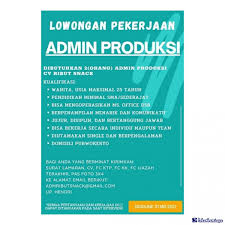 Check spelling or type a new query. Lowongan Kerja Sebagai Admin Produksi Juli 2021