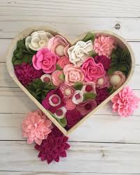 Just Added To My Etsy Shop A Beautiful Heart Shaped Shadow Box Filled With Felt Flowers Felt Flowers Diy Felt Flowers Felt Diy