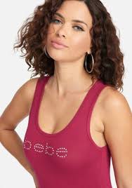 Bebe Crystal Logo Jersey Tank Top