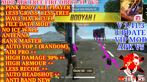 Players freely choose their starting point with their parachute and aim to stay in the safe zone for as long as possible. Mod Apk Free Fire Ob18 1 41 3 V5 Pink Body Wall Hack Full Data Antena Data No Ice Wall