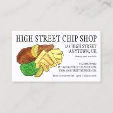 English Chip Shop Fish N Chips Takeaway Uk Food Business Card Zazzle Com Fish And Chips Takeaway Food Business Card Fish N Chips