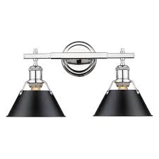 Golden Lighting Orwell 2 Light Chrome With Black Shade Bath Vanity Light 3306 Ba2 Ch Blk The Home Depot