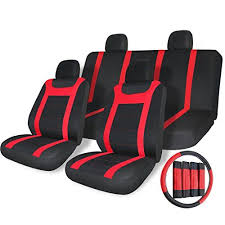 Copap 17pc Car Truck Suv Seat Covers Universal Full Set Mesh Fabric Front Airbag Compatible Black Red Fit Most Car Truck Suv Van Click Image For More D Autos