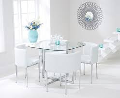 Buy The Algarve Glass Stowaway Dining Table With Cream High Back Stools At Oak Furniture Superstore Glass Dining Table Dining Table Compact Dining Table