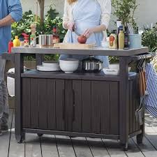 Keter Unity Extra Large Entertainment Storage Cart Prep Station With Metal Table Top Will Help You Entertain This Summ Bbq Table Outdoor Buffet Outdoor Kitchen