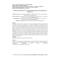 Pdf Reviewing The Literature On Total Quality Management And Organizational Performance