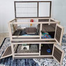 Amazon.com: Rabbit Hutch Large Bunny House Two Story with Trap Door, Indoor  Outdoor Small Animal Cage with Deeper Tray, Wheels : Pet Supplies