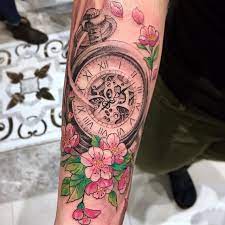 Pocket Watch And Cherry Blossom Tattoos Gwansoon Tattoos Piercings Gwansoontattoos Instagram Photos And Vi Watch Tattoos Pocket Watch Tattoos Tattoos
