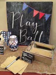 Decorations should be centered towards the aura of an adorable baseball park, and some basic ballpark colors to include are red, blue. Baseball Themed Baby Shower Aspen Jay