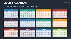 2020 Calendar For Powerpoint And Google Slides Showeet Com Calendar Template Excel Calendar Template Powerpoint