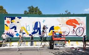 Artists Paint Murals On Pacific Park Construction Fence Mural Mural Painting Artist Paint