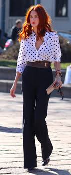 Black And White Polka Dot Blouses For Womens High Waisted Pants Wide Belt Cute Work Outfits Fashion Week Street Style Fashion