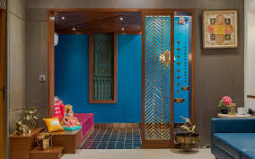 A mat in the centre with a holy book on it is a functional and aesthetic design. 10 Unique Pooja Room Interior Designs For Diwali Beautiful Homes
