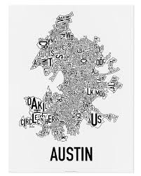 Official site austin city limits music. Austin Neighborhood Map 18 X 24 Black White Poster
