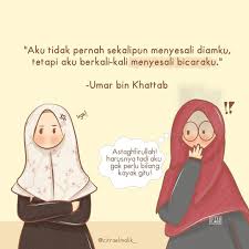 Kartun Muslimah - Lagi enak-enak ngobrol, eh tiba-tiba ngerasa..⁣ ⁣ "Aku  tadi ngapain ngomong gitu sih! Mending diem aja tadi tuh!"⁣ ⁣ Mungkin  karena keasyikan, sampai tak sadar ucapan kita melukai hati