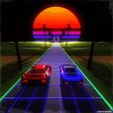 Graphic design, fantasy landscape, retro wave, pixeles, pixelate. Retro Sunset Wallpaper Gif