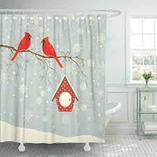 Red cardinal bird snow birch trees shower curtain. Atabie Blue Cute Red Cardinal Bird Birdhouse On Branch Shower Curtain 60x72 Inch Walmart Com Walmart Com