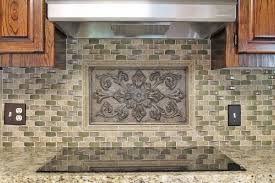 Kitchen Backsplash Idea Gray Taupe Green Mosaic Tile With Bronze Accent Piece Green Kitchen Backsplash Custom Kitchen Tile Kitchen Backsplash Trends