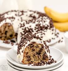 1 cup white sugar, 2 large bananas, 1 tsp vanilla, 1/2 cup chocolate chips, 1/2 cup butterscotch chips, used baking soda instead of baking powder, and sprinkled powdered sugar on top after it cooled. Chocolate Chip Banana Cake Butter With A Side Of Bread
