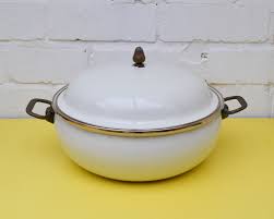 Vintage Enamel Casserole Dish Large Brass Handle Lidded Pan Etsy Casserole Dishes Brass Handles Dishes