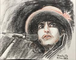 Painting of Bob Dylan by Tabitha Herrington "High water risin', six inches  'bove my head Coffins droppin' in the street Like balloons made out of lead  Water pourin' into Vicksburg, Don't know