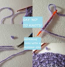 If this is difficult to do, you may knot the new yarn and old yarn together temporarily while you knit. Crochet Is The Way Say No To Knots