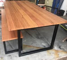 Recycled Tasmanian Oak Industrial Dining Table With Black Metal Legs And Bench Seat Timber Dining Table Dining Table Bench Seat
