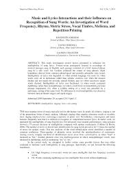 Wikipedia has tons of comprehensive information, but can be confusing to a beginner. Pdf Music And Lyrics Interactions And Their Influence On Recognition Of Sung Words An Investigation Of Word Frequency Rhyme Metric Stress Vocal Timbre Melisma And Repetition Priming