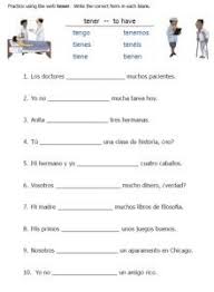 printable worksheet spanish verb tener conjugation sentences