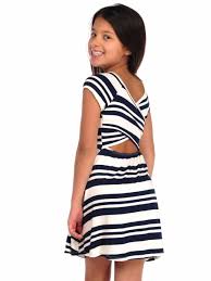 Old Havana Attire Kids Stripe Open Back Dress Black White Striped Dress Open Back Dresses Dresses