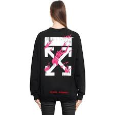 Black And White Sweatshirt Womens Off White Women Fire Oversized Cotton Jersey Sweatshirt 31 690 Rub Liked On Polyvore Featuring Tops Hoo Jersey Sweatshirt Sweatshirts Off White Sweatshirt