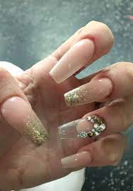 Clean Filled Acrylic With Gold Sparkle Tips Water Nail With Clear Tip Acrylic Nails Nails Trendy Nails