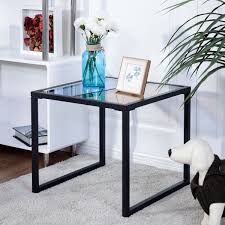 Living Room Square Side End Table With Tempered Glass Top Modern Furniture Living Room Coffee Table Metal Frame Coffee Table