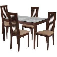 Imperial 5 Piece Walnut Wood Dining Table Set With Glass Top And Framed Rail Back Design Woo Glass Top Dining Table Metal Dining Table Walnut Wood Dining Table
