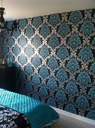 Designer Damask Aqua Blue Teal Silver Black Wallpaper Feature Wall Feature Wall Wallpaper Black And Silver Bedroom Black Wallpaper Bedroom