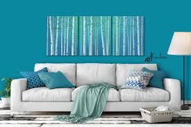 Birch Tree Canvas Wall Art Original Birch Tree Paintings Teal Aqua Blue Wall Art Large 3 Panel Canvas Set Turquoise White Mint Green Wide Triptych White Wall Art Tree Canvas Tree Wall Art